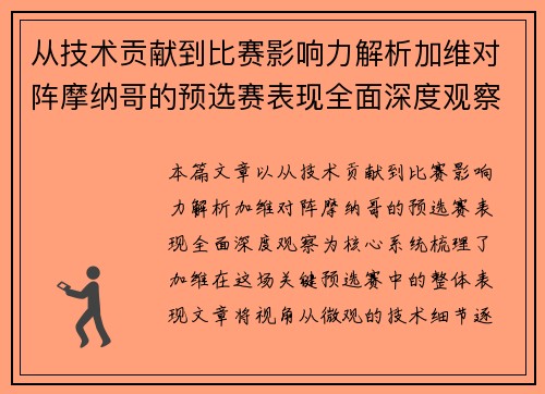 从技术贡献到比赛影响力解析加维对阵摩纳哥的预选赛表现全面深度观察